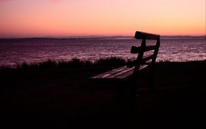 Preview wallpaper bench, sunset, sea, horizon, melancholy, loneliness