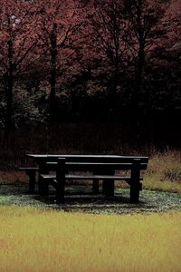 Preview wallpaper bench, table, wood, glade, autumn