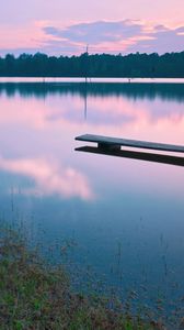 Preview wallpaper bench, water, lake, evening, decline, surface