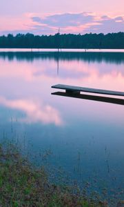Preview wallpaper bench, water, lake, evening, decline, surface