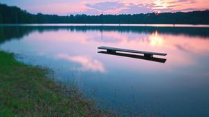 Preview wallpaper bench, water, lake, evening, decline, surface