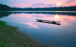 Preview wallpaper bench, water, lake, evening, decline, surface