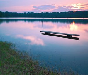 Preview wallpaper bench, water, lake, evening, decline, surface