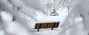 Preview wallpaper bench, winter, snow, branches, minimalism