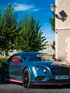 Preview wallpaper bentley continental, bentley, car, blue, parking