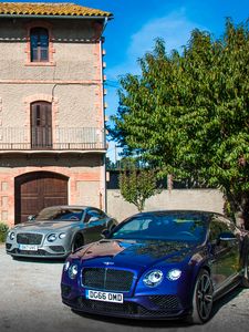 Preview wallpaper bentley continental, bentley, cars, blue, parking