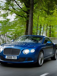 Preview wallpaper bentley, continental, gt, blue, side view, speed