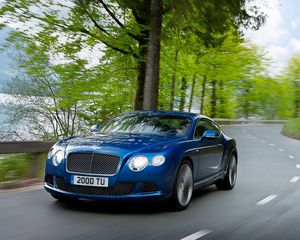 Preview wallpaper bentley, continental, gt, blue, side view, speed