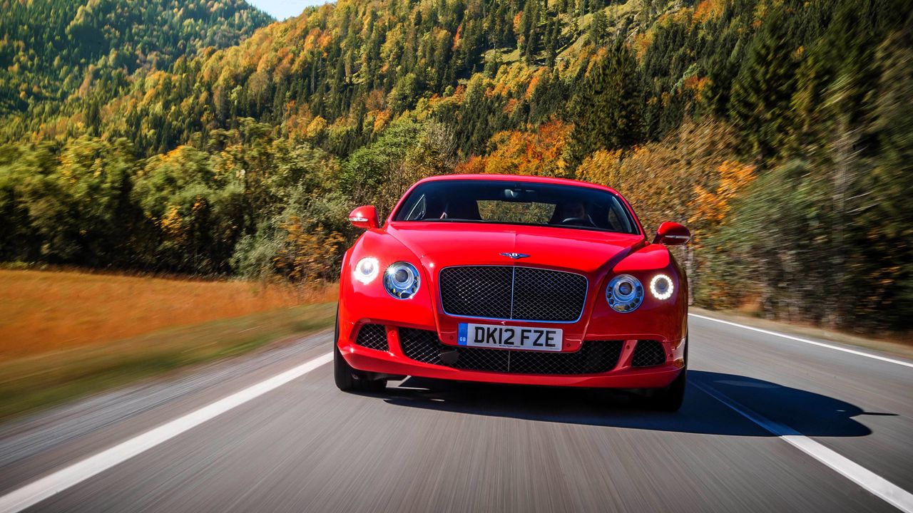 Wallpaper bentley, continental, gt, red, front view, movement, speed, road