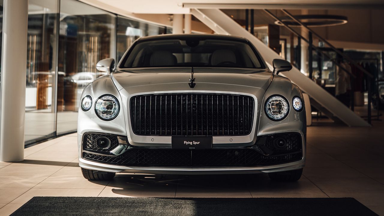 Wallpaper bentley flying spur, bentley, car, gray, front view