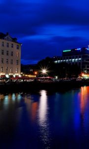 Preview wallpaper berlin, germany, night, river, beach, building