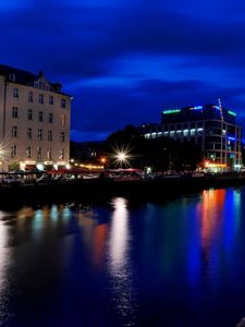 Preview wallpaper berlin, germany, night, river, beach, building