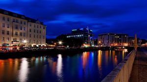 Preview wallpaper berlin, germany, night, river, beach, building