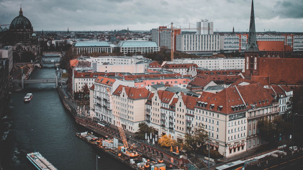 Wallpaper berlin, germany, river, buildings, top view