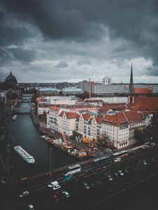 Preview wallpaper berlin, germany, river, buildings, top view