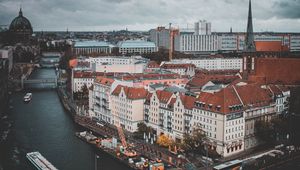Preview wallpaper berlin, germany, river, buildings, top view