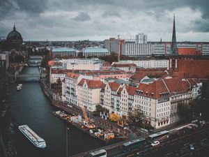 Preview wallpaper berlin, germany, river, buildings, top view