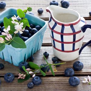 Preview wallpaper berries, blackberries, blueberries, pitcher