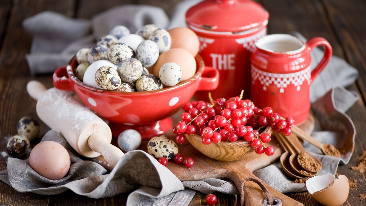 Wallpaper berries, still life, eggs, red currant