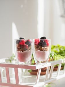 Preview wallpaper berries, yogurt, glasses, breakfast, dessert