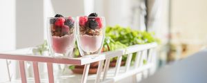 Preview wallpaper berries, yogurt, glasses, breakfast, dessert
