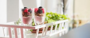Preview wallpaper berries, yogurt, glasses, breakfast, dessert