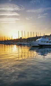 Preview wallpaper berth, boats, sunset, sea