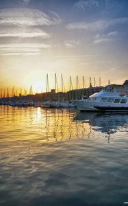 Preview wallpaper berth, boats, sunset, sea