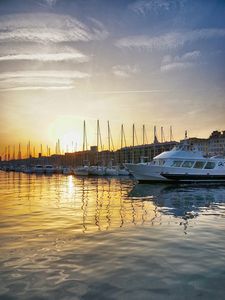 Preview wallpaper berth, boats, sunset, sea