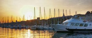 Preview wallpaper berth, boats, sunset, sea