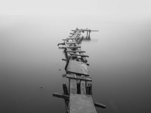 Preview wallpaper berth, bw, minimalism, ruins, gloomy, old