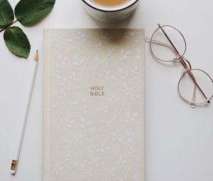 Preview wallpaper bible, book, cup, coffee, glasses, pencil