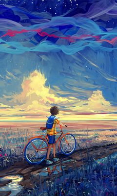 240x400 Wallpaper bicycle, art, cyclist, pathway