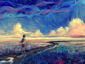 Preview wallpaper bicycle, art, cyclist, pathway