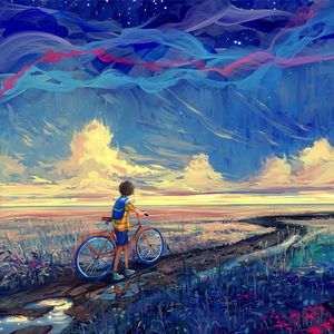 Preview wallpaper bicycle, art, cyclist, pathway