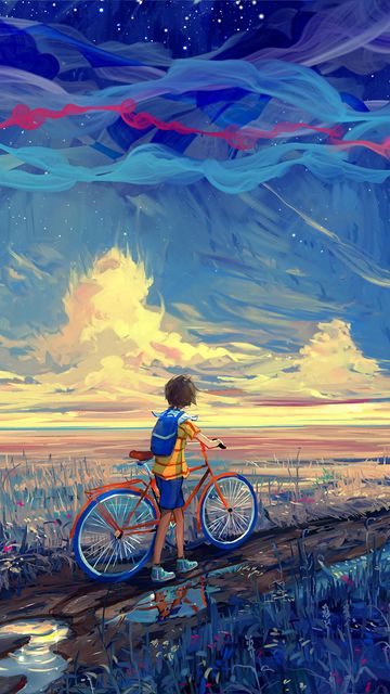 360x640 Wallpaper bicycle, art, cyclist, pathway