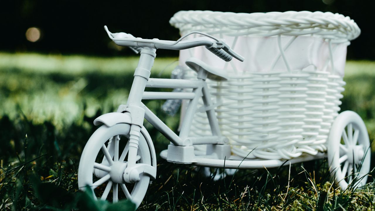 Wallpaper bicycle, basket, decorative, white, garden figure