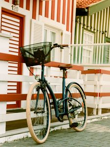 Preview wallpaper bicycle, basket, street, house