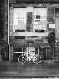 Preview wallpaper bicycle, building, windows, bw