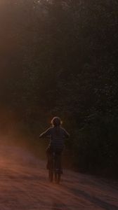 Preview wallpaper bicycle, child, little girl, riding, road, forest