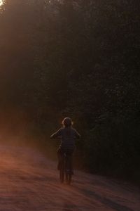 Preview wallpaper bicycle, child, little girl, riding, road, forest