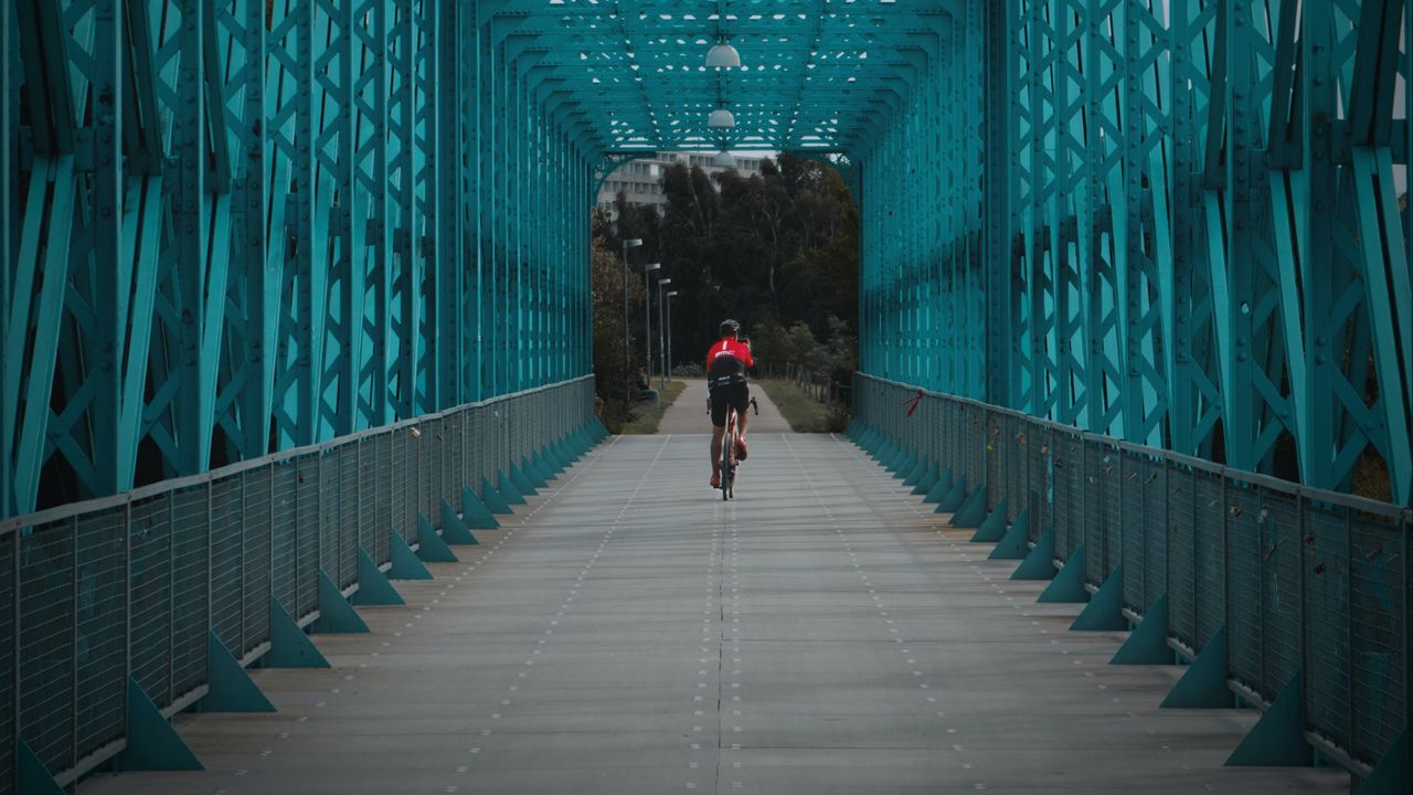 Wallpaper bicycle, cyclist, bridge, tunnel