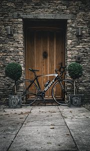 Preview wallpaper bicycle, door, plants, wall, stone