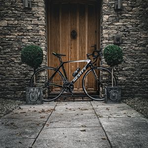 Preview wallpaper bicycle, door, plants, wall, stone