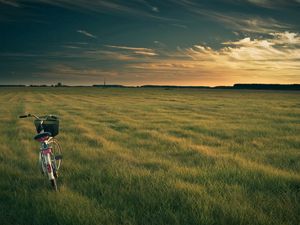 Preview wallpaper bicycle, field, grass, evening
