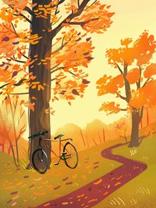 Preview wallpaper bicycle, forest, path, autumn, art