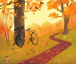Preview wallpaper bicycle, forest, path, autumn, art