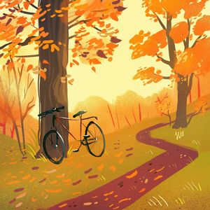 Preview wallpaper bicycle, forest, path, autumn, art