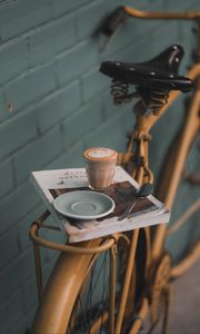 Preview wallpaper bicycle, glass, book, mood, coffee, drink