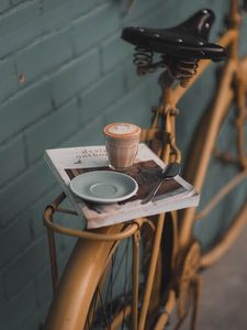 Preview wallpaper bicycle, glass, book, mood, coffee, drink